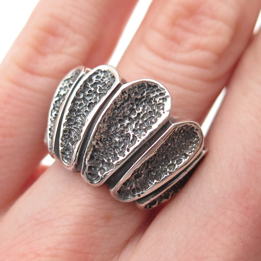 925 Sterling Silver Vintage EFS Mexico Modernist Oxidized Ring Size 6.75