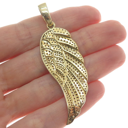925 Sterling Silver Gold Plated Round-Cut Shaped C Z Angel Wing Pendant