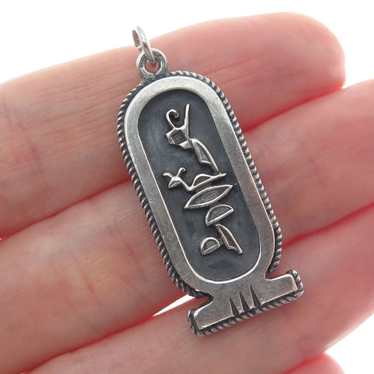 800 Silver Vintage Egypt Cartouche Double Sided Oxidized Pendant