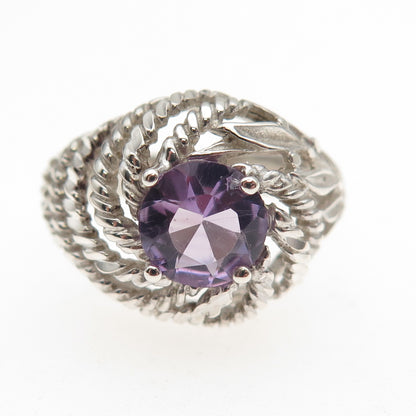 925 Sterling Silver Vintage Real Amethyst Twisted Ring Size 6.75