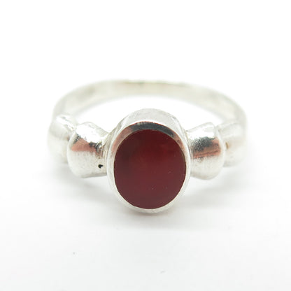 925 Sterling Silver Vintage Real Carnelian Modernist Ring Size 7