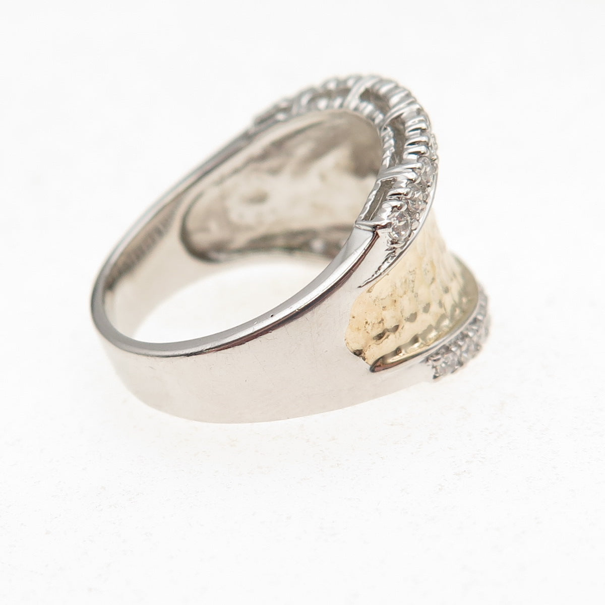 ESPO Joseph Esposito 925 Sterling Silver 2-Tone C Z Hammered Ring Size 8.25