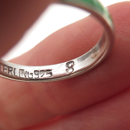 925 Sterling Silver Vintage Enamel Oxidized Band Ring Size 7.5