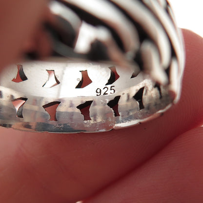 925 Sterling Silver Vintage S-Link Oxidized Wide Band Ring Size 10.25