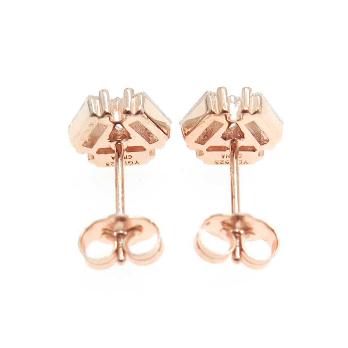 925 Sterling Silver Rose Gold Plated Baguette & Round-Cut C Z Stud Earrings