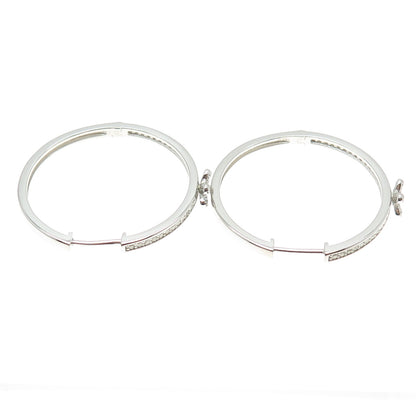 925 Sterling Silver Real Round-Cut Diamond Flower Hoop Earrings