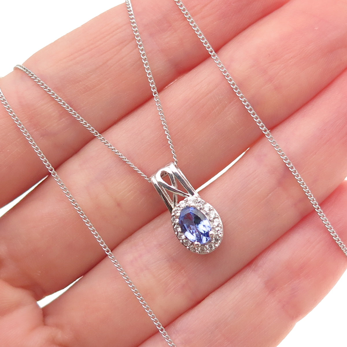Chuck Clemency 925 Sterling Silver Real Tanzanite White Topaz Chain Necklace 20"