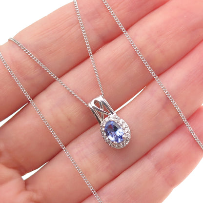 Chuck Clemency 925 Sterling Silver Real Tanzanite White Topaz Chain Necklace 20"