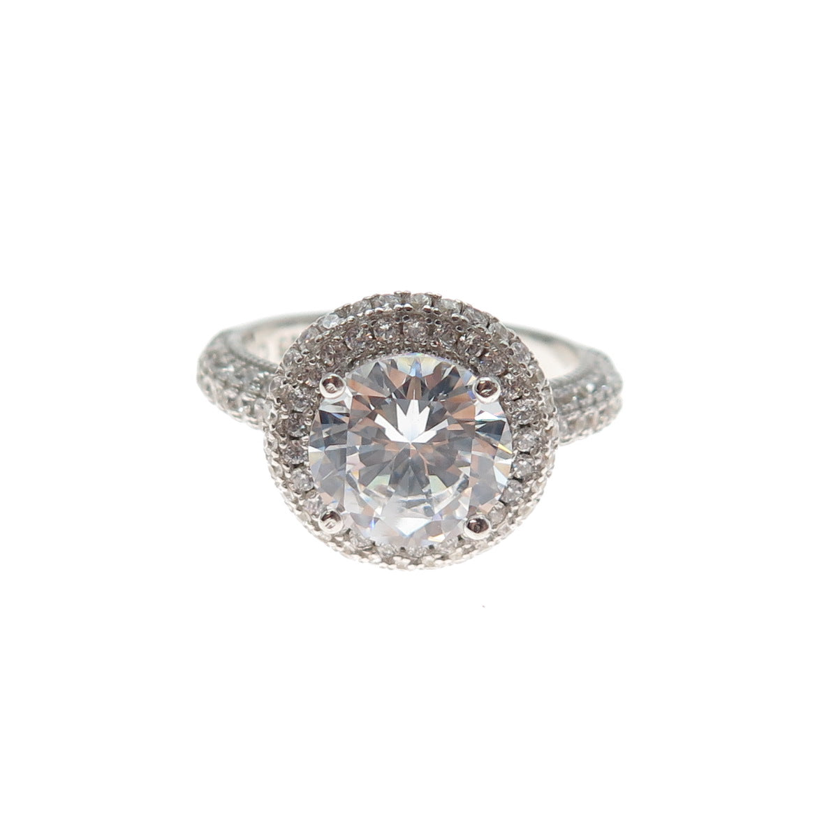 925 Sterling Silver Round-Cut C Z Engagement Ring Size 6.75