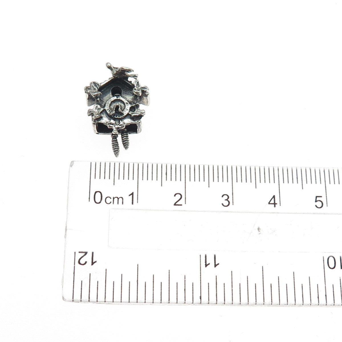 925 Sterling Silver Antique Cuckoo Clock Oxidized Minimalist Charm Pendant