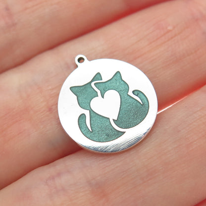 925 Sterling Silver Mint Green Enamel Cat Mom & Child Minimalist Charm Pendant