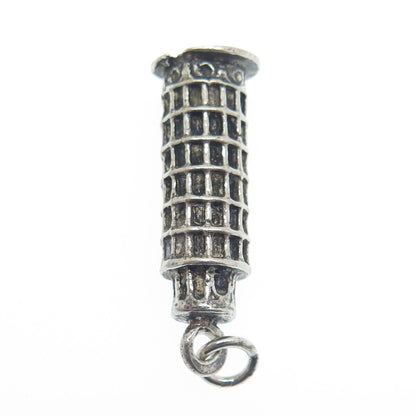 800 Silver Vintage Pisa Tower Oxidized Charm Pendant