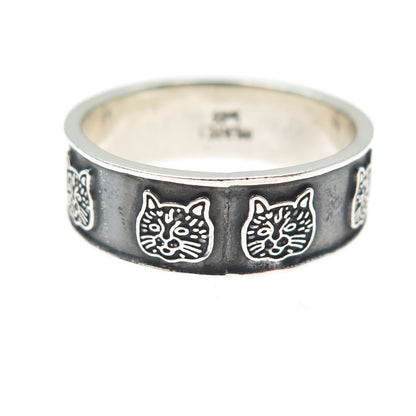925 Sterling Silver Vintage Mexico Cat All Around Oxidized Band Ring Size 12.25