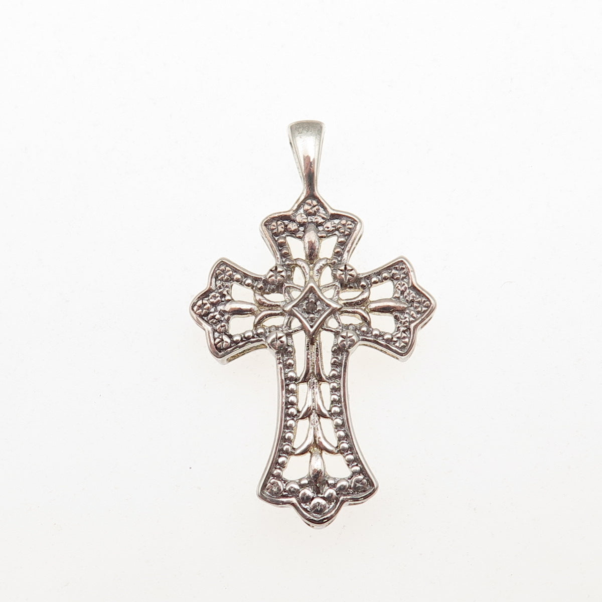 JCM Jacmel Mauritius 925 Sterling Silver Real Diamond Accent Cross Charm Pendant