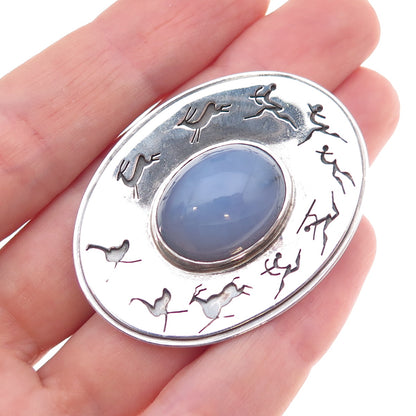 Bircher Haglund 925 Sterling Silver Vintage Real Agate Storyteller Pin Brooch
