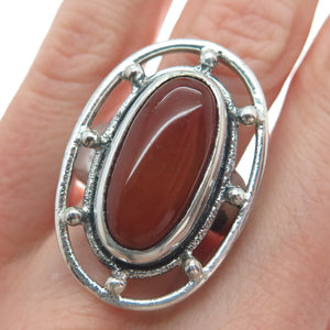 925 Sterling Silver Vintage Real Carnelian Modernist Oxidized Ring Size 8.75