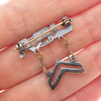 925 Sterling Silver Gold Plated Antique WWII US Army Corporal Pin Brooch
