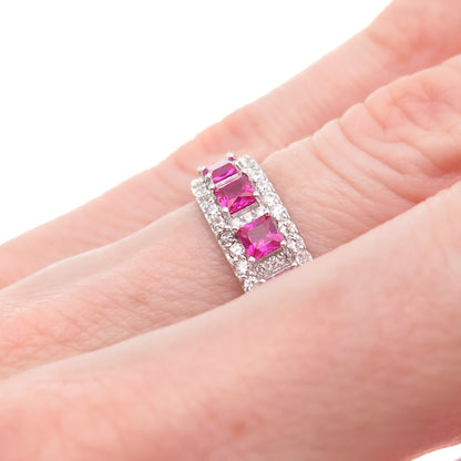 925 Sterling Silver Lab-Created Ruby & C Z Band Ring Size 5.25