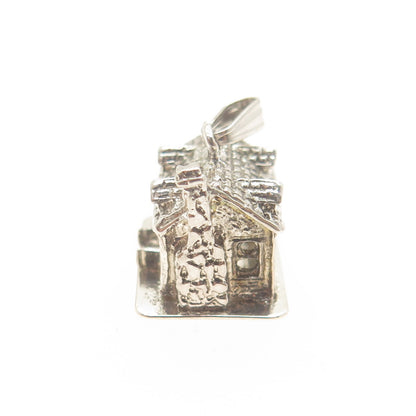 925 Sterling Silver Antique Art Deco Old Town House Minimalist Charm Pendant