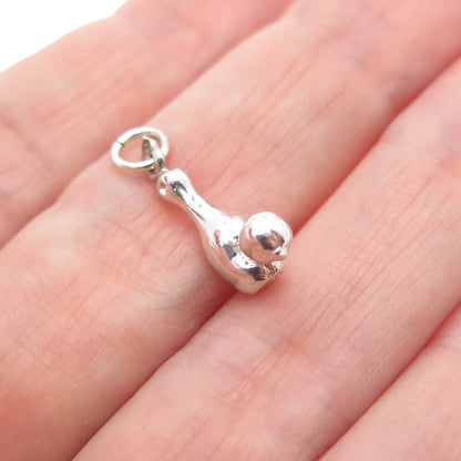 925 Sterling Silver Vintage Bowling Minimalist 3D Charm Pendant