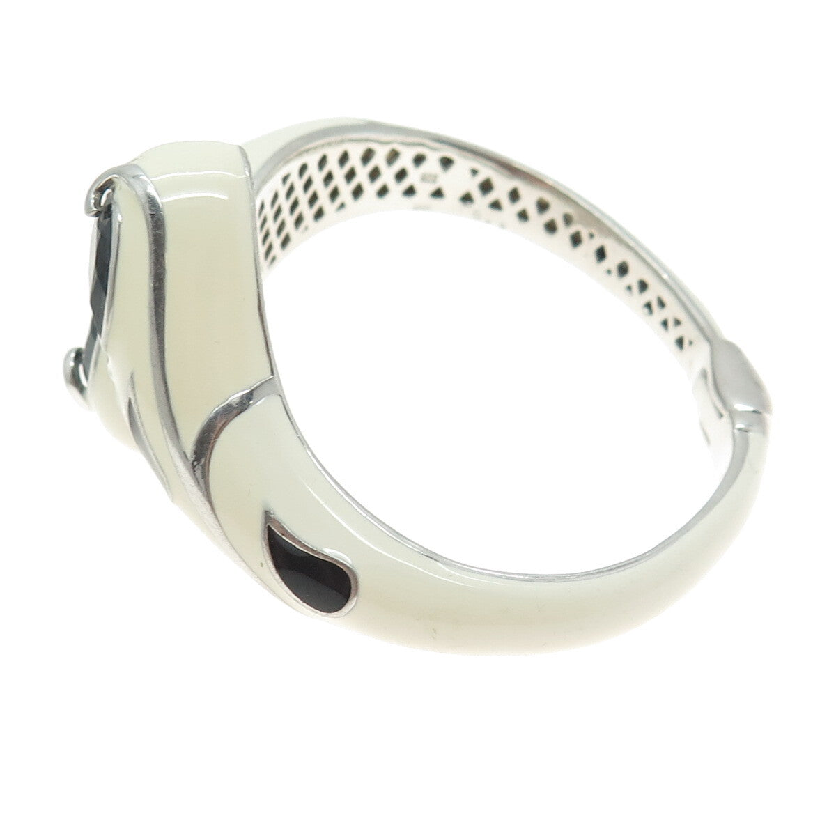 EMA 925 Sterling Silver Enamel Real Black Onyx Bypass Bracelet 6.25”