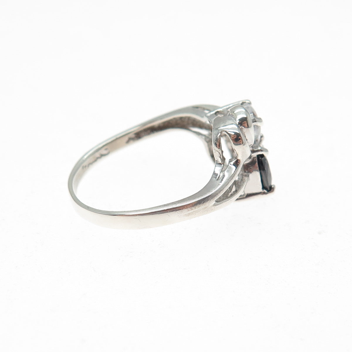 CHAPAL ZENRAY 925 Sterling Vintage Real Black Spinel & C Z Heart Ring Size 7.25