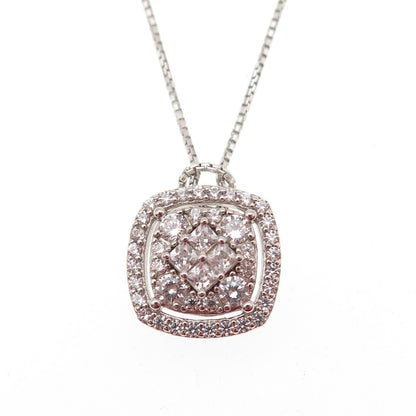 925 Sterling Silver Italy Round & Princess-Cut C Z Box Chain Necklace 16"