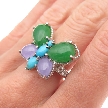 Chuck Clemency 925 Sterling Silver Real Multi-Color Gem Butterfly Ring Size 8.25