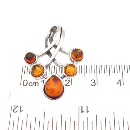 925 Sterling Silver Vintage Real Amber Modernist Charm Pendant