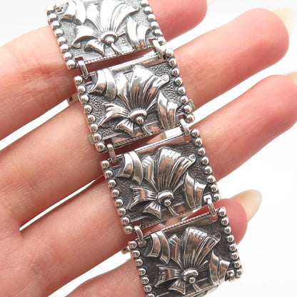 925 Sterling Silver Vintage Ornate Panel Link Bracelet 7"