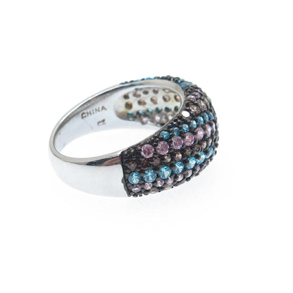 925 Sterling Silver SMK Multi-Color Round-Cut Shaped C Z Ring Size 7