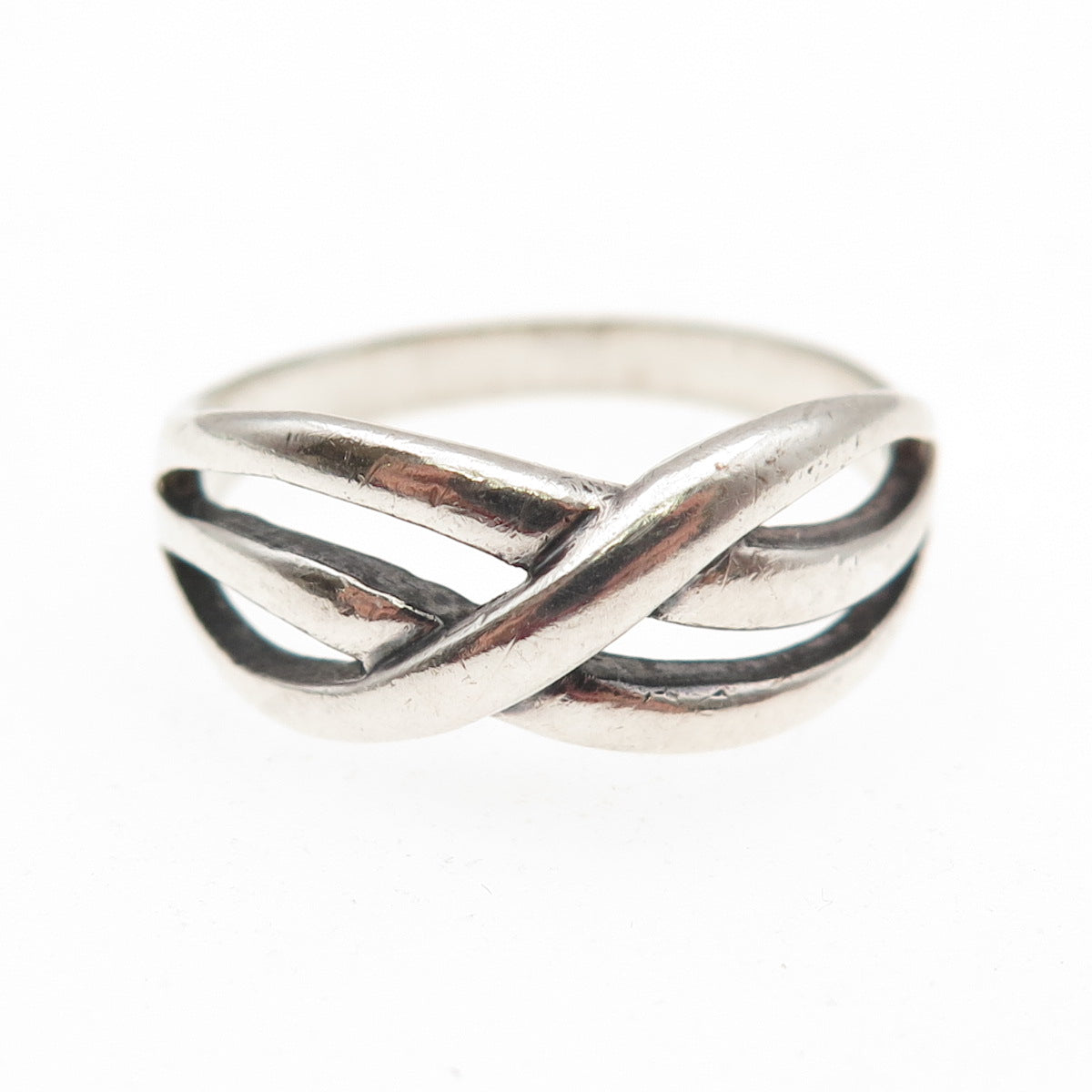 925 Sterling Silver Vintage Modernist Crisscross Oxidized Ring Size 10