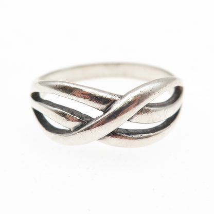 925 Sterling Silver Vintage Modernist Crisscross Oxidized Ring Size 10