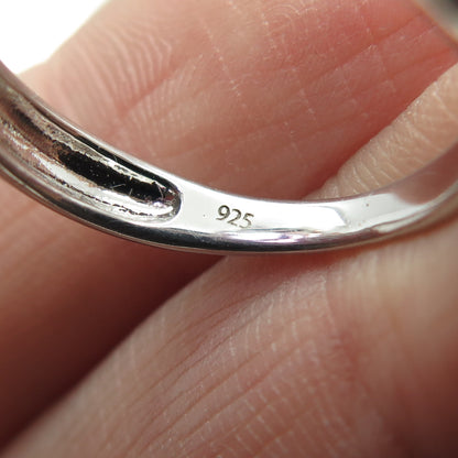 925 Sterling Silver Real Amethyst & White Topaz Wavy Ring Size 7.25