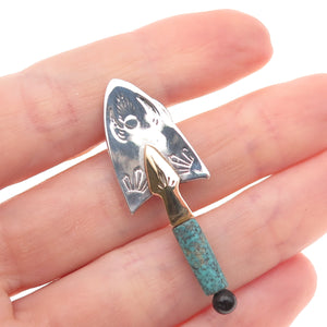 Nicholas Allen 925 Sterling 2-Tone Vintage Turquoise & Onyx Trowel Tie Tack Pin
