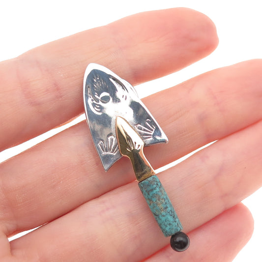 Nicholas Allen 925 Sterling 2-Tone Vintage Turquoise & Onyx Trowel Tie Tack Pin