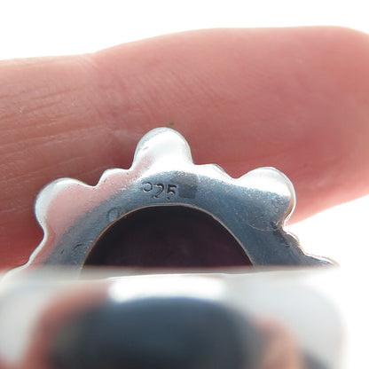 925 Sterling Silver Vintage Real Purple Agate Beaded Oxidized Ring Size 8.5