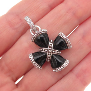 Judith Ripka 925 Sterling Silver Real Black Onyx & C Z Cross Charm Pendant