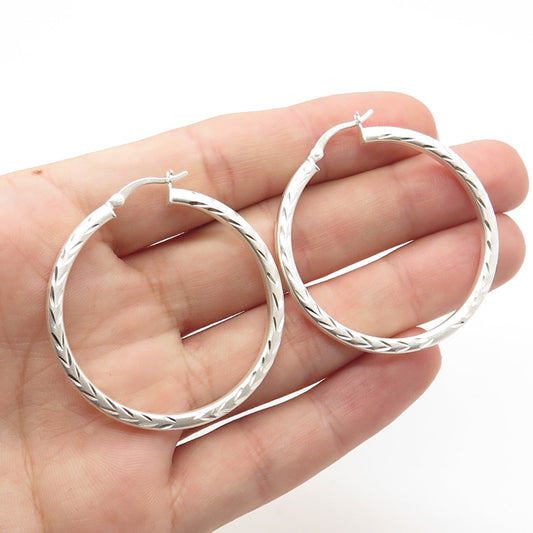 HANIN 925 Sterling Silver Engraved Hinged Hoop Earrings