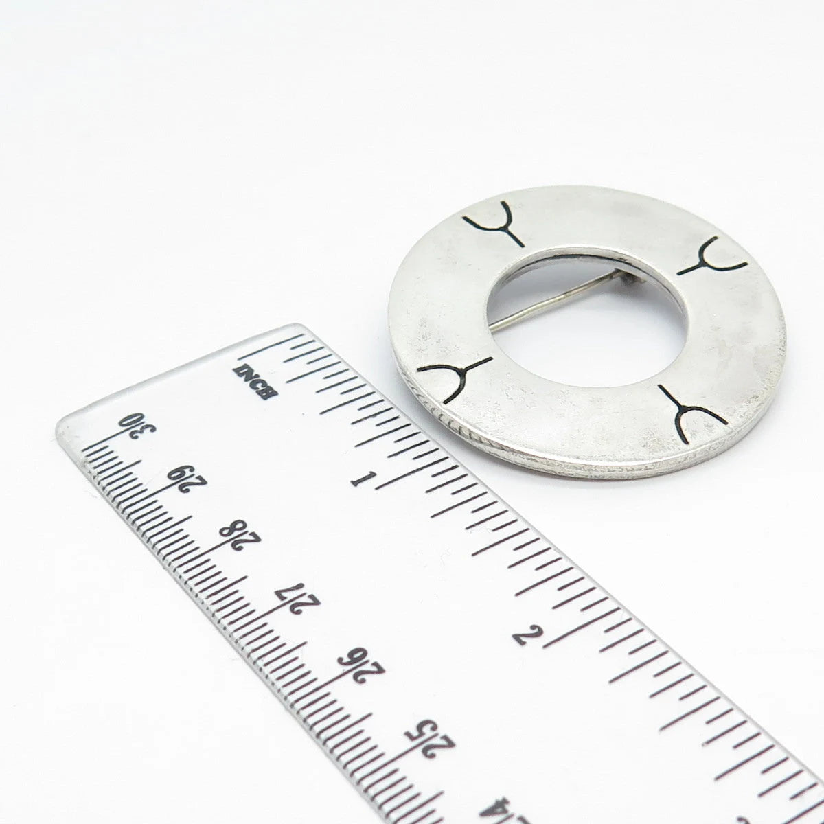 925 Sterling Silver Vintage Open Circle Pin Brooch / Pendant