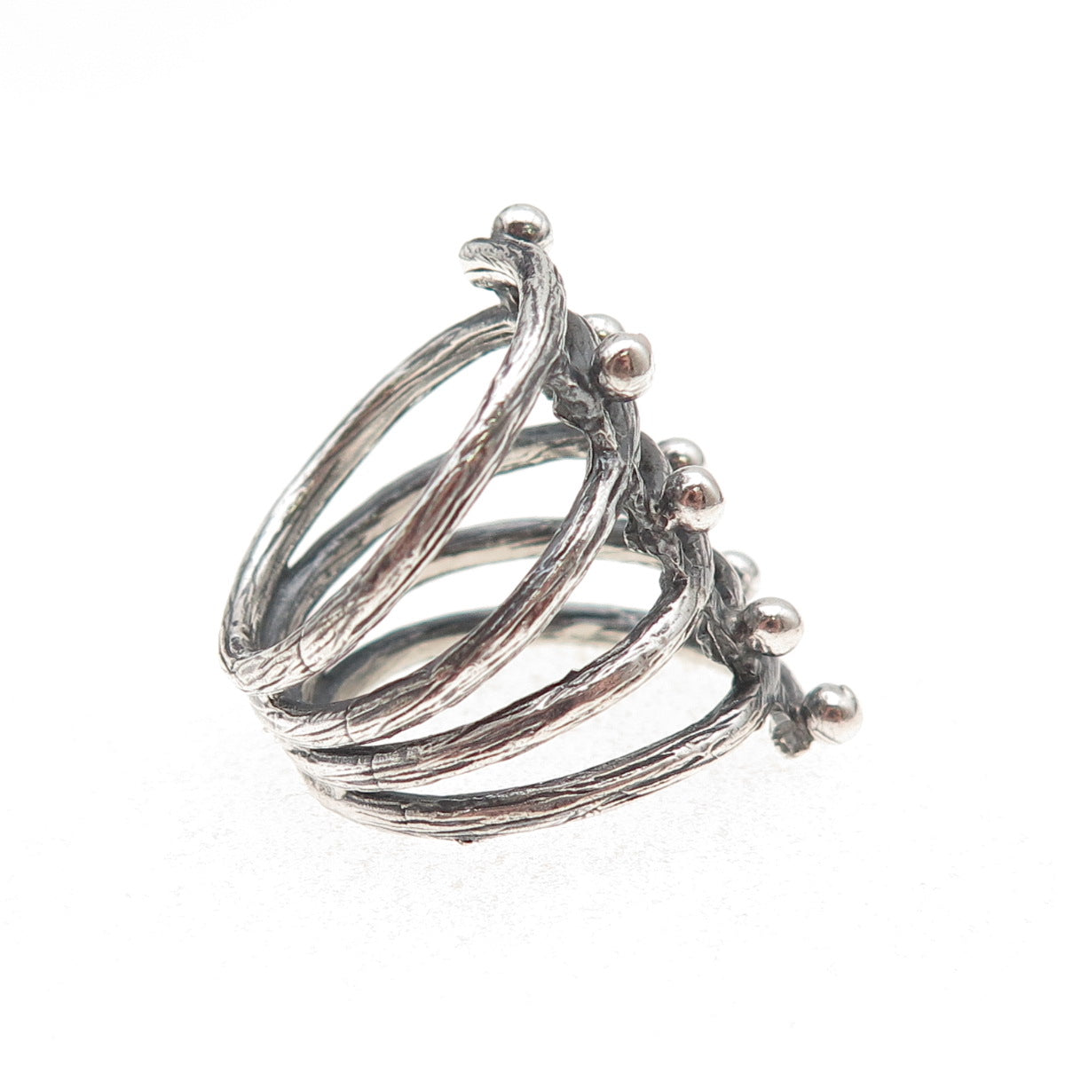 925 Sterling Silver Vintage Modernist 8-Row Oxidized Ring Size 7