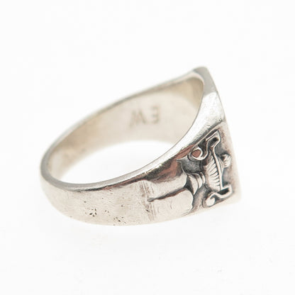 Metal Arts 925 Sterling Silver Antique Art Deco Oxidized Signet Ring Size 6