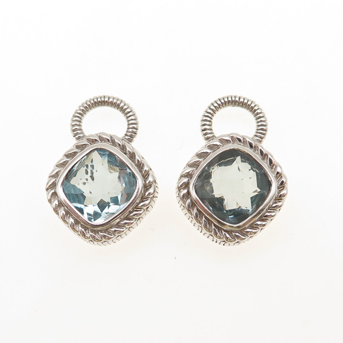 JUDITH RIPKA 925 Sterling Silver Cushion-Cut Blue C Z Jacket Earrings