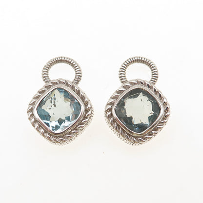 JUDITH RIPKA 925 Sterling Silver Cushion-Cut Blue C Z Jacket Earrings