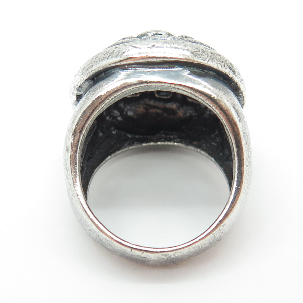 925 Sterling Silver Vintage Woven Button Oxidized Ring Size 7