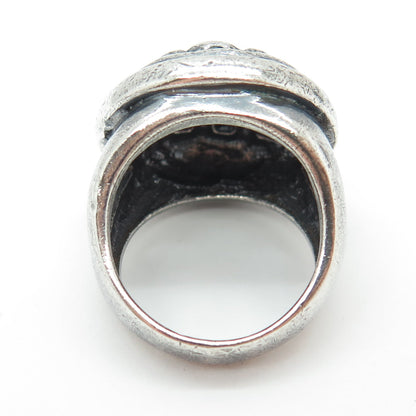 925 Sterling Silver Vintage Woven Button Oxidized Ring Size 7