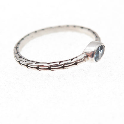 Annika Witt 925 Sterling Silver Vintage Real Blue Topaz Oxidized Ring Size 8
