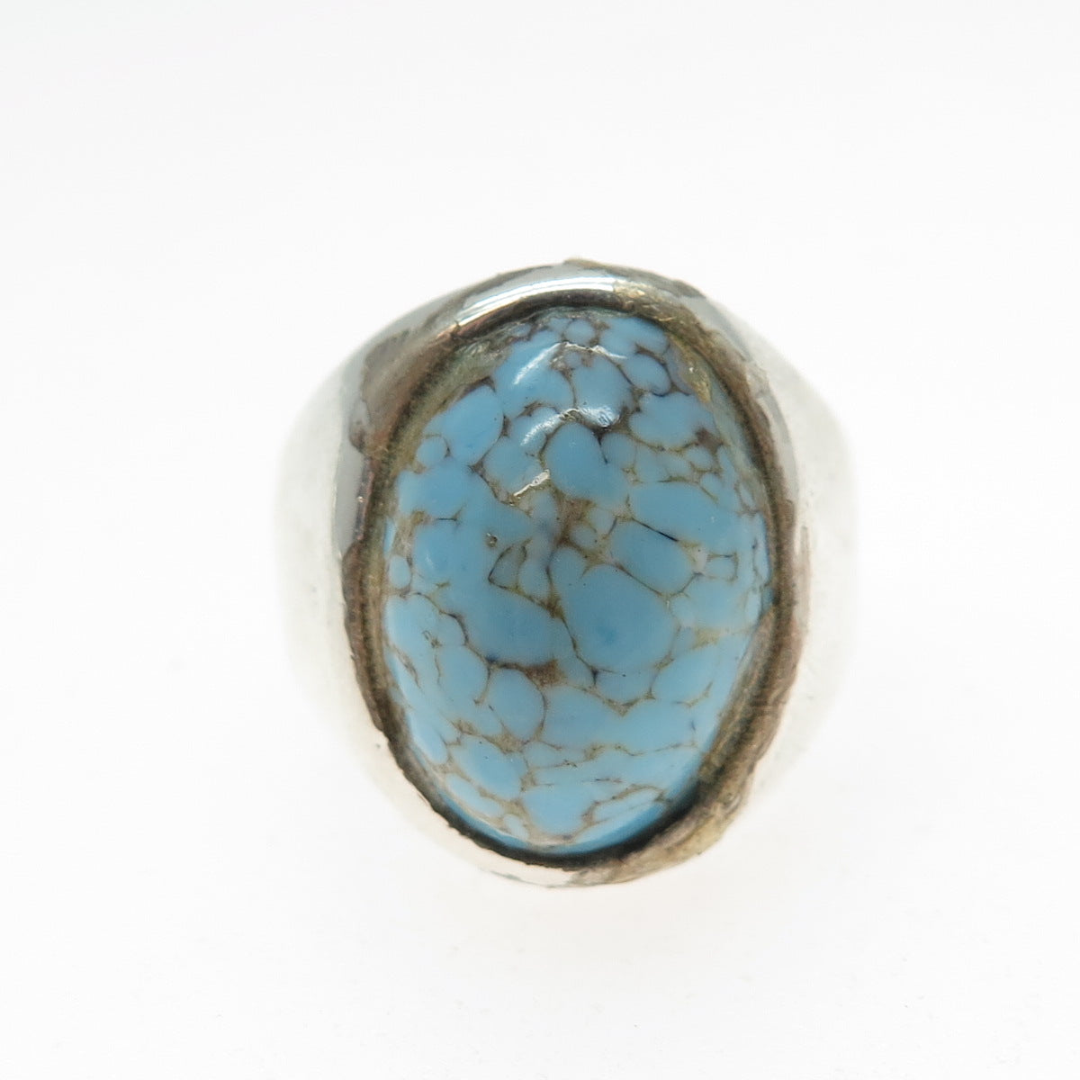 925 Sterling Silver Vintage Mexico Cabochon Faux Turquoise Ring Size 9.5