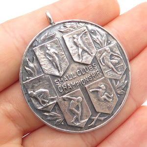 925 Sterling Silver Antique Small Clubs Championship 1 Mile Run Medal Pendant