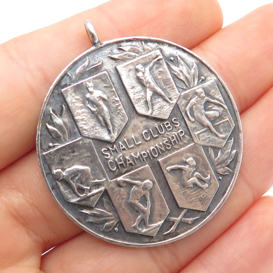 925 Sterling Silver Antique Small Clubs Championship 1 Mile Run Medal Pendant